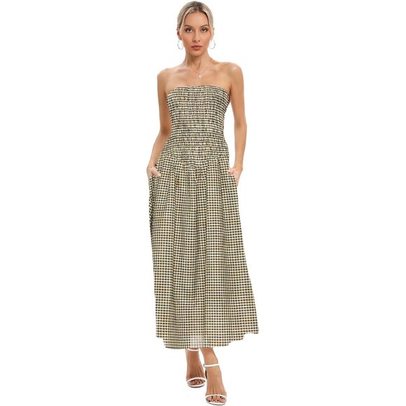 boho strapless maxi dress Boho Mosaic Smocked Strapless Cutout Maxi Dress main image 1